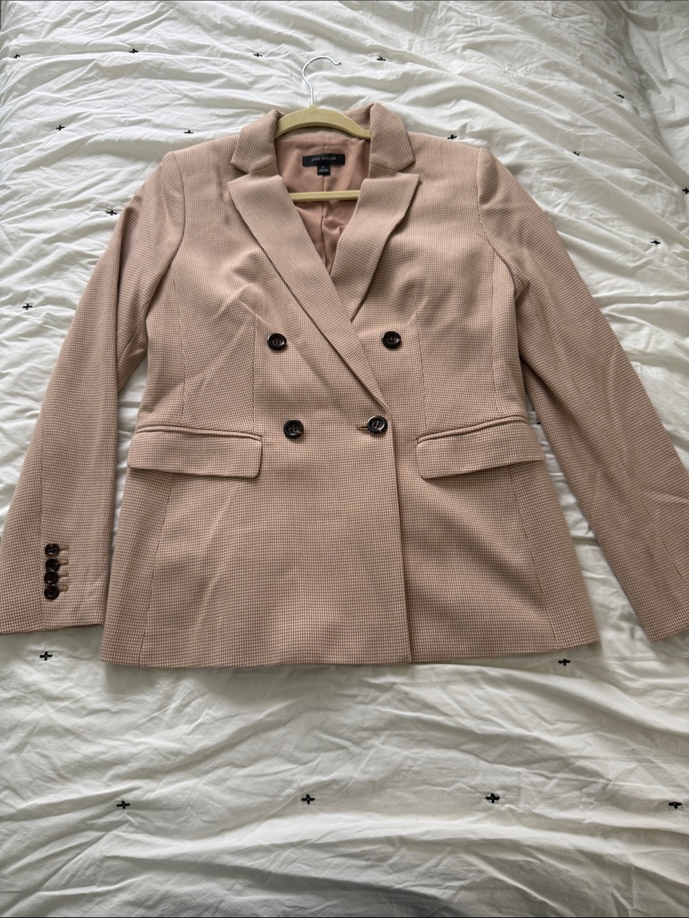 Ann Taylor Double-Breasted Blazer in nude